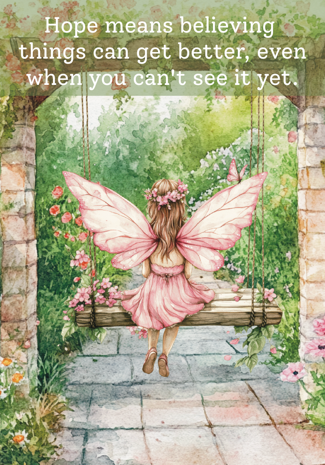 Fairy Affirmation Cards featuring a fairy on a swing with an inspiring message about hope.