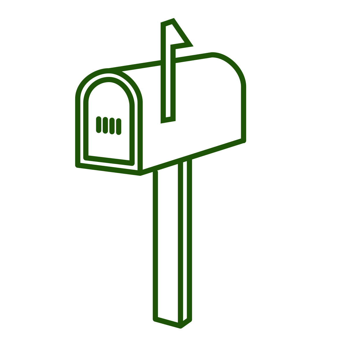 Green outline of a mailbox on a white background