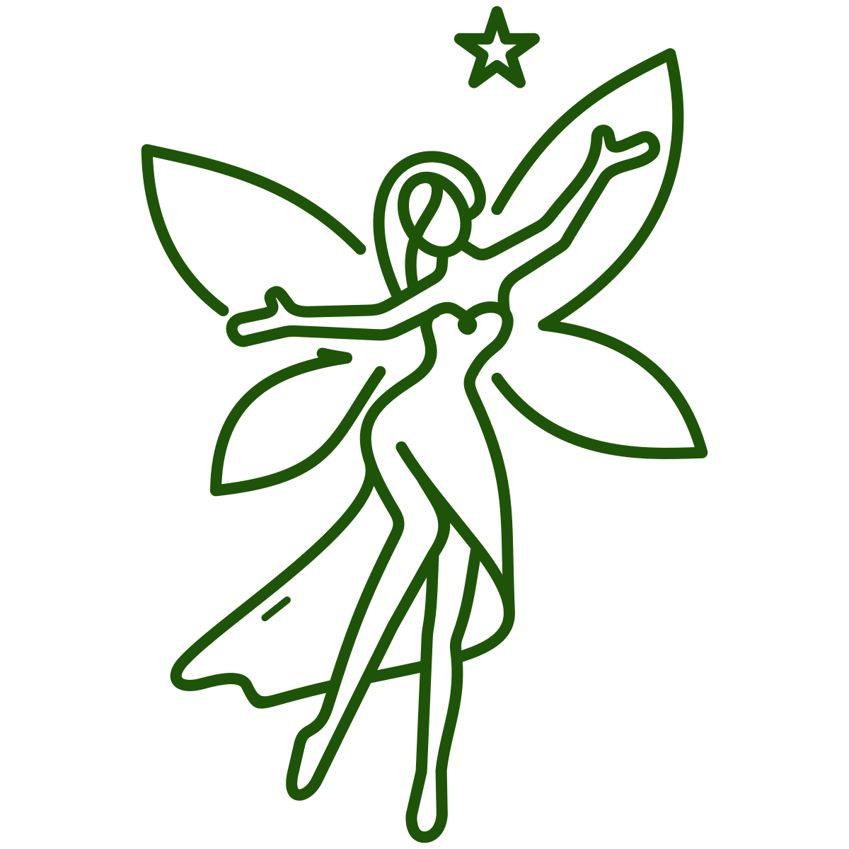 Green fairy illustration with a star on a white background